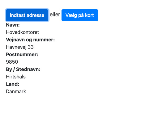 Det er vigtigt at indtaste, eller vælge, adressen, så kortet vises ved hændelser